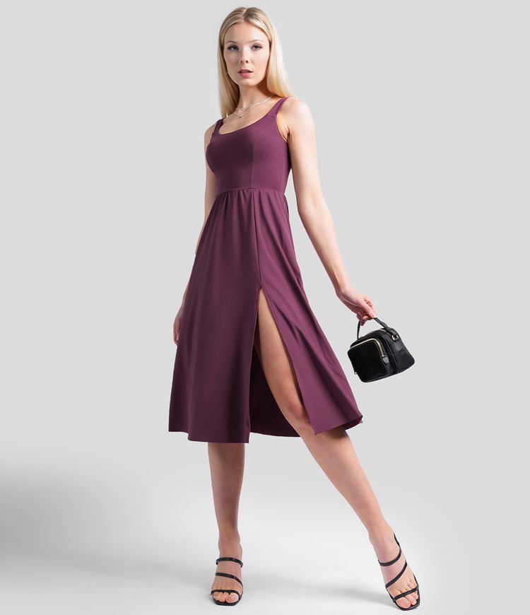 Halara Backless Split Dress-Fig color