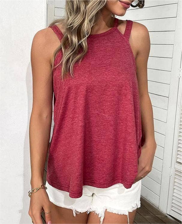 Summer Red Loose Tank Top