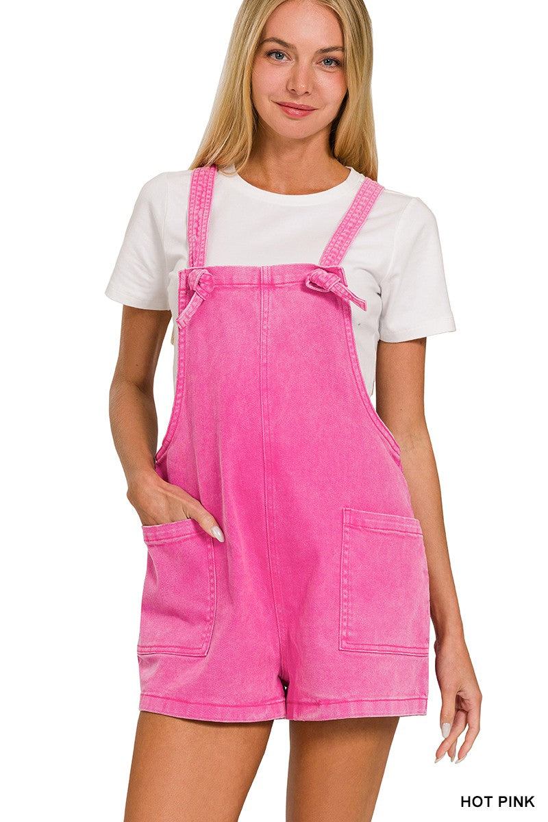 Pretty in Pink Washed Knot Strap Romper