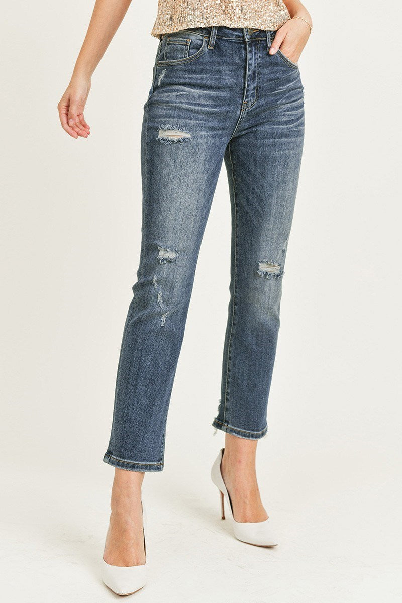 Risen Jeans High-Rise Vintage Washed Straight Leg Jeans RDP1268