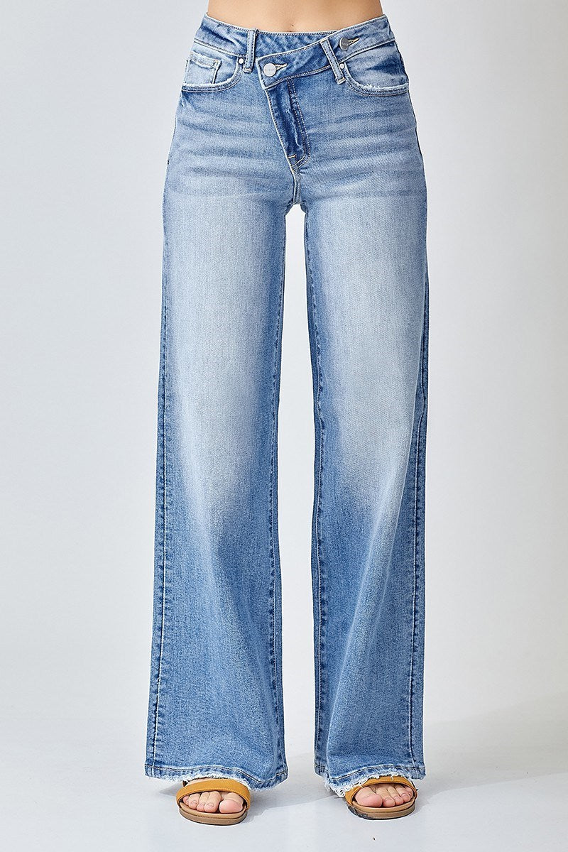 Risen MID RISE CROSSOVER WIDE LEG JEANS