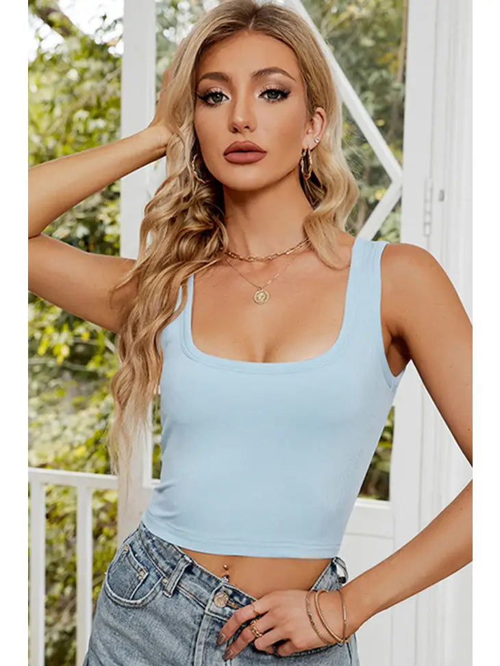 LC lily Square Neck Crop Tank TOP blue