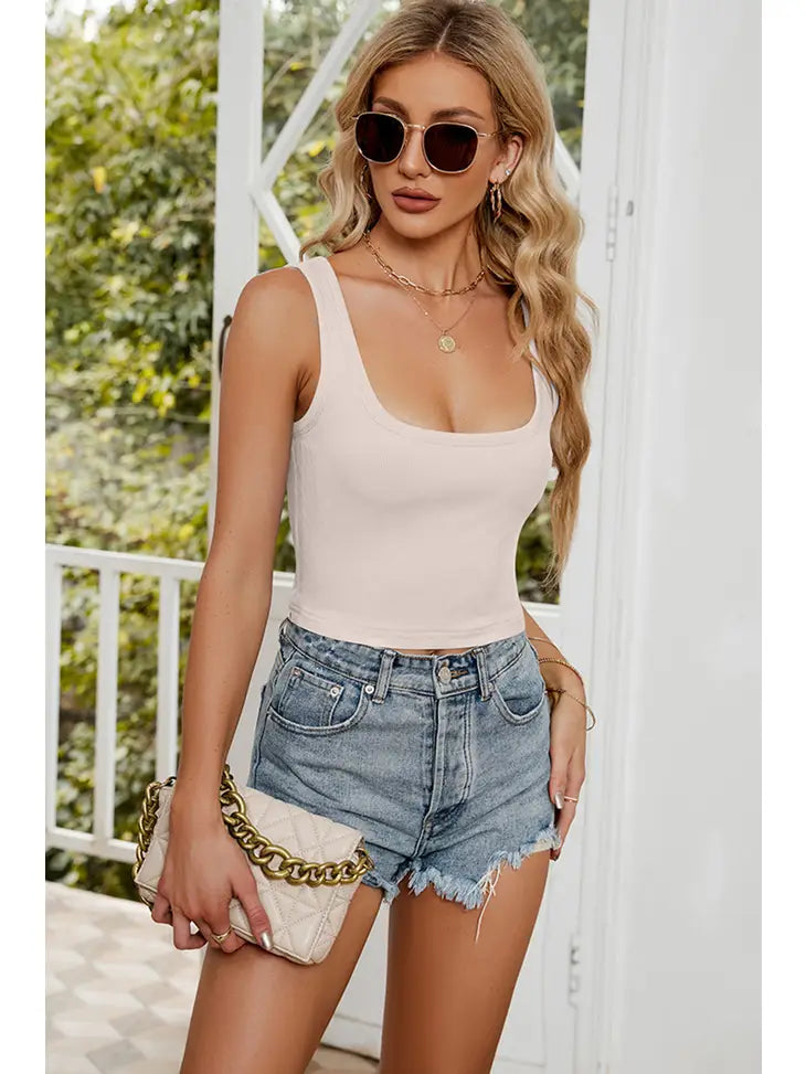 LC lily SQUARE NECK CROP TANK TOP apricot