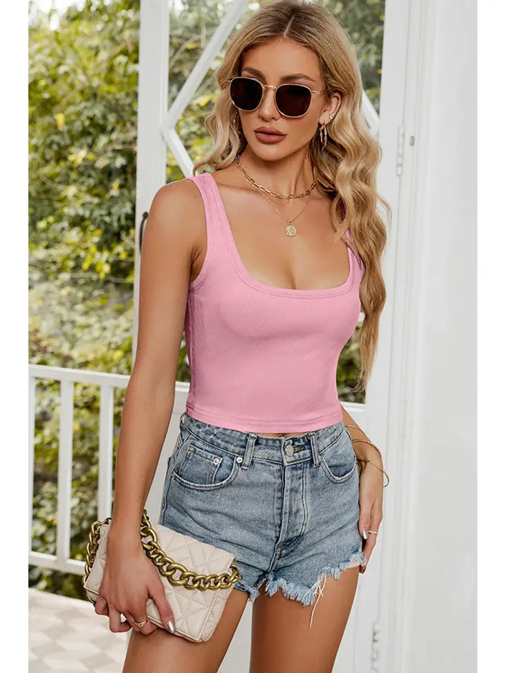 LC lily Square Neck Crop Tank TOP pink