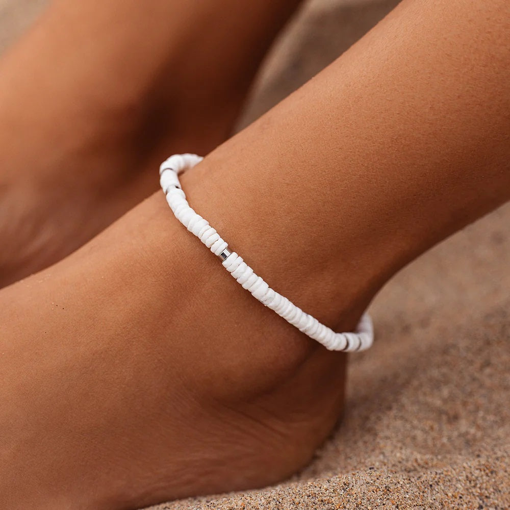 Puravida Puka Shell Stretch Anklet - Silver One Size