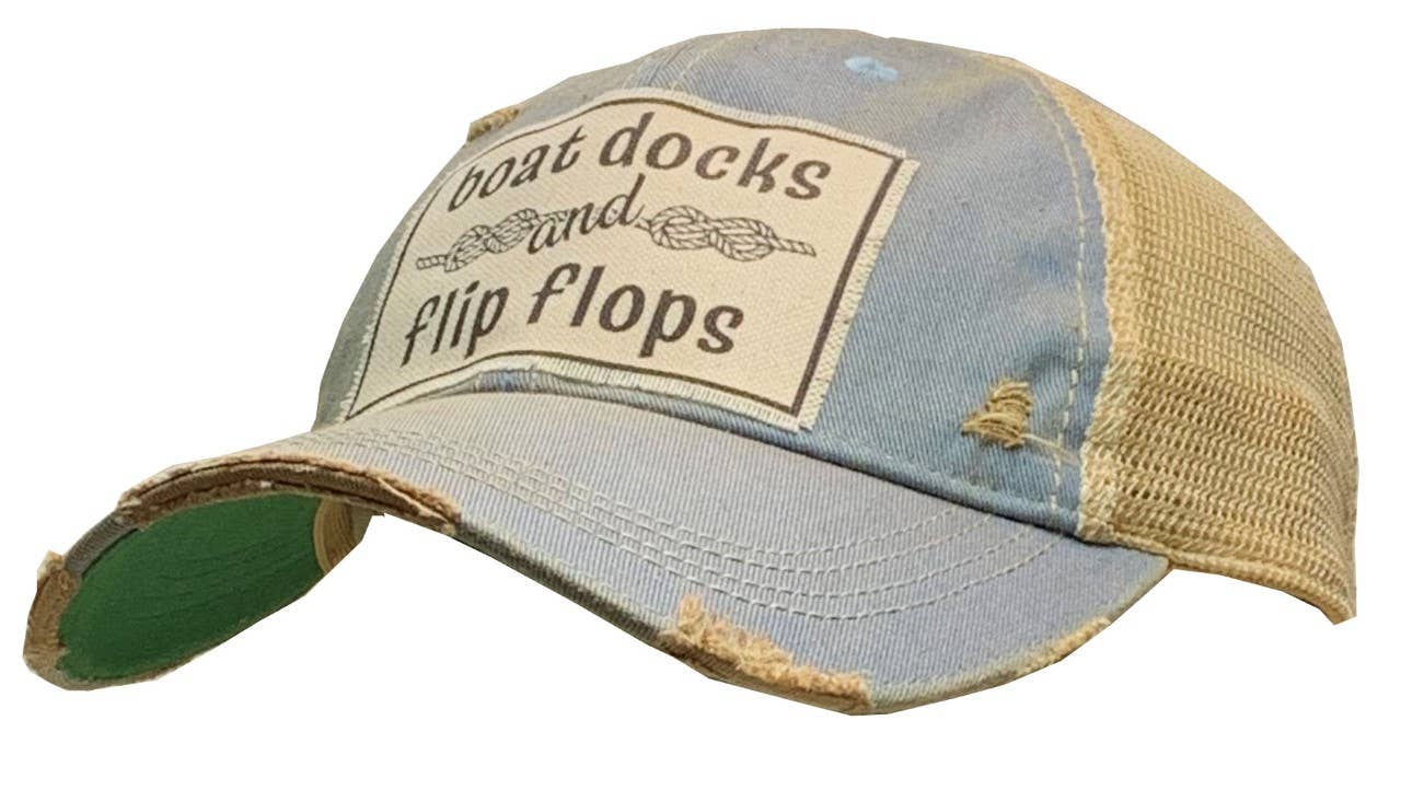 VL Boat Docks & Flip Flops Distressed Trucker Hat Baseball Cap