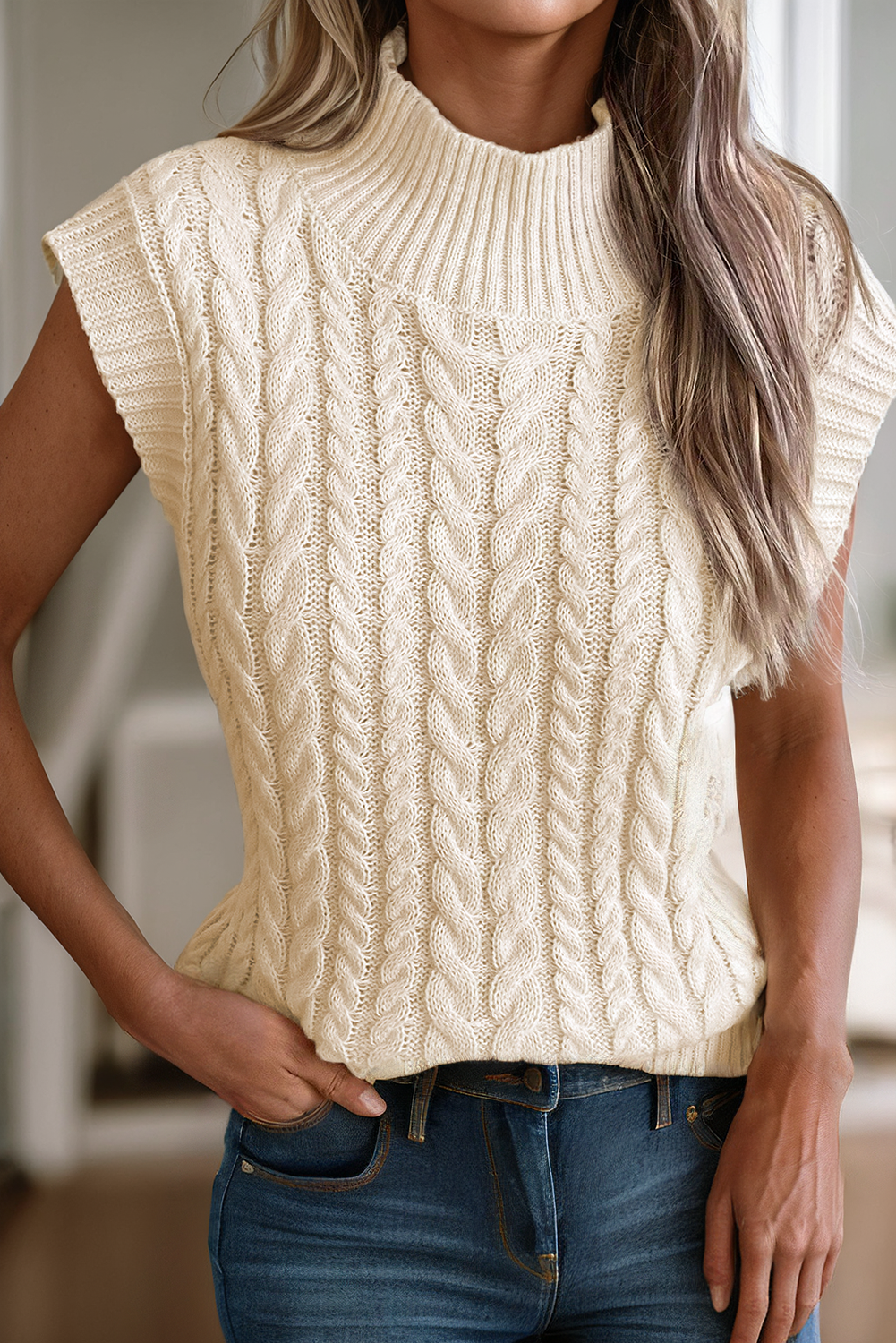 Oatmeal Cable Knit Sweater Vest